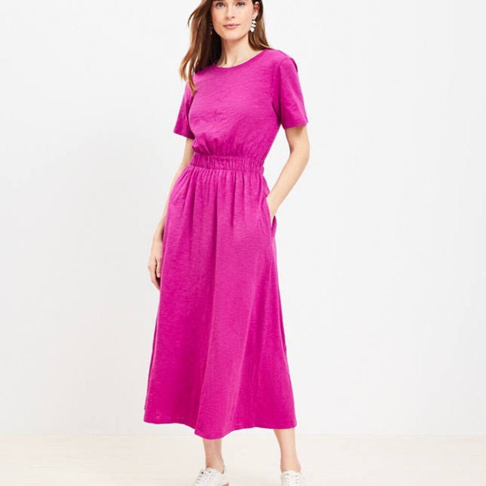 NWT LOFT Cutout Back Midi Dress Pink Magenta XL